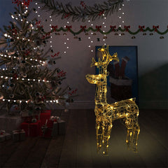 A standing reindeer decoration with 90 warm white LED lights and durable acrylic construction.