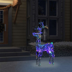 A standing reindeer decoration made of LED acrylic with 90 colorful lights for outdoor use.