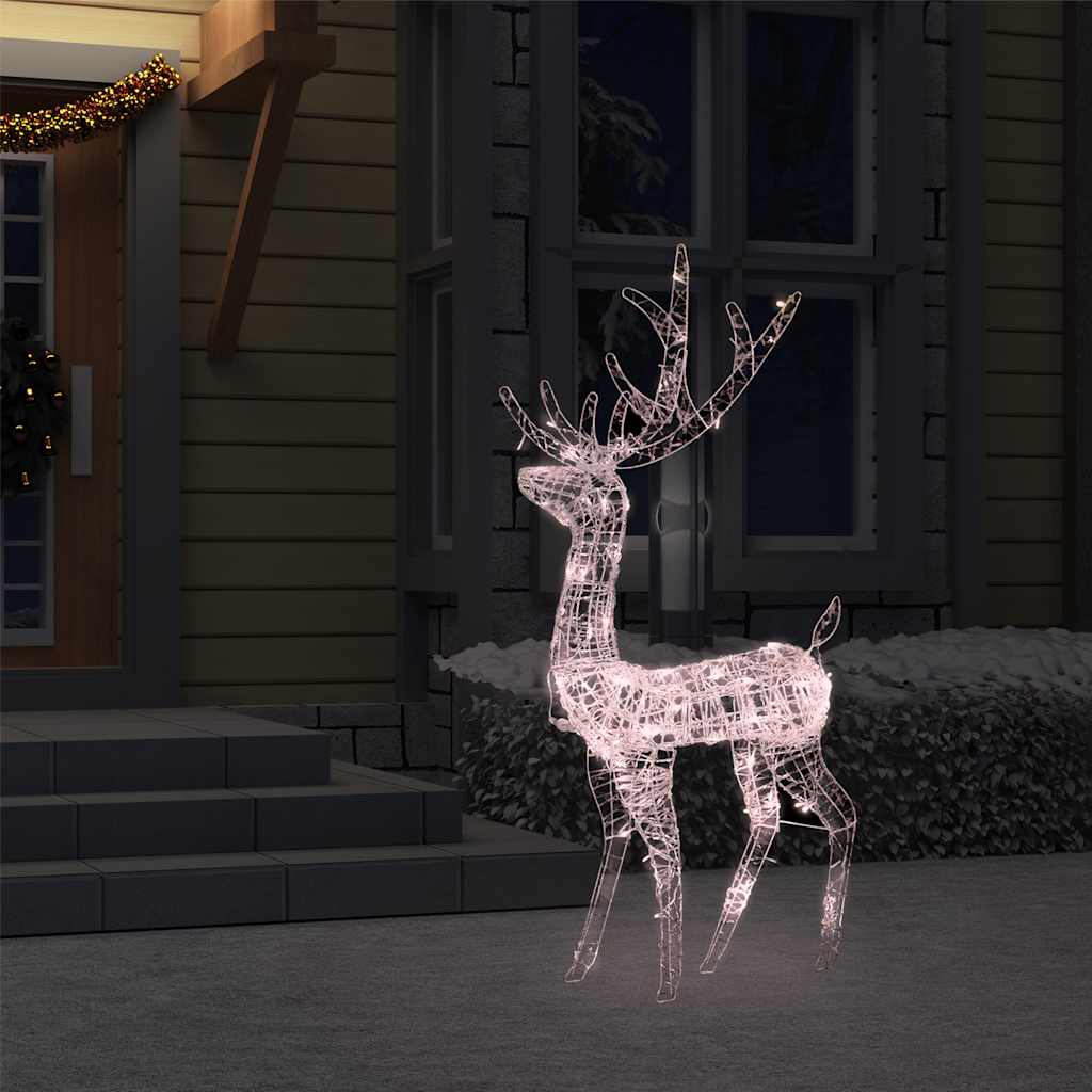 4ft acrylic reindeer decoration with 140 warm white LEDs for indoor and outdoor use.
