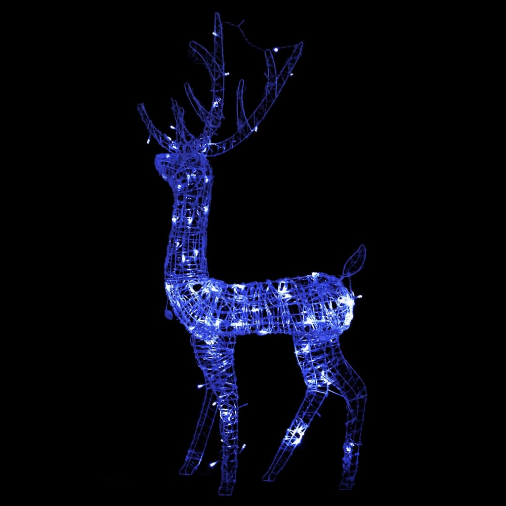 A 4ft blue LED-lit acrylic reindeer Christmas decoration standing on a black background.