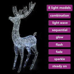 A 6ft tall acrylic Christmas reindeer with 250 cold white LEDs and eight lighting modes.
