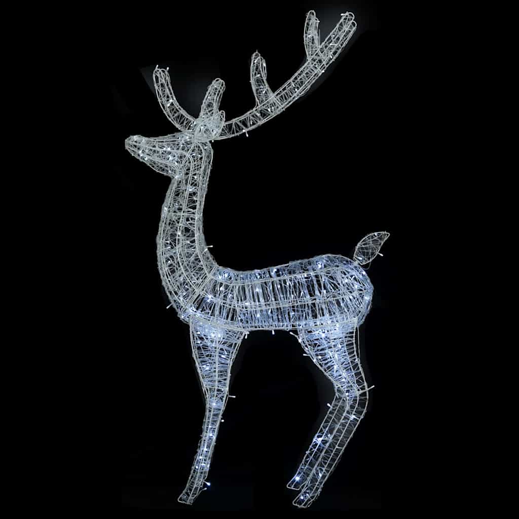 6ft tall acrylic Christmas reindeer with 250 cold white LEDs and eight lighting modes.