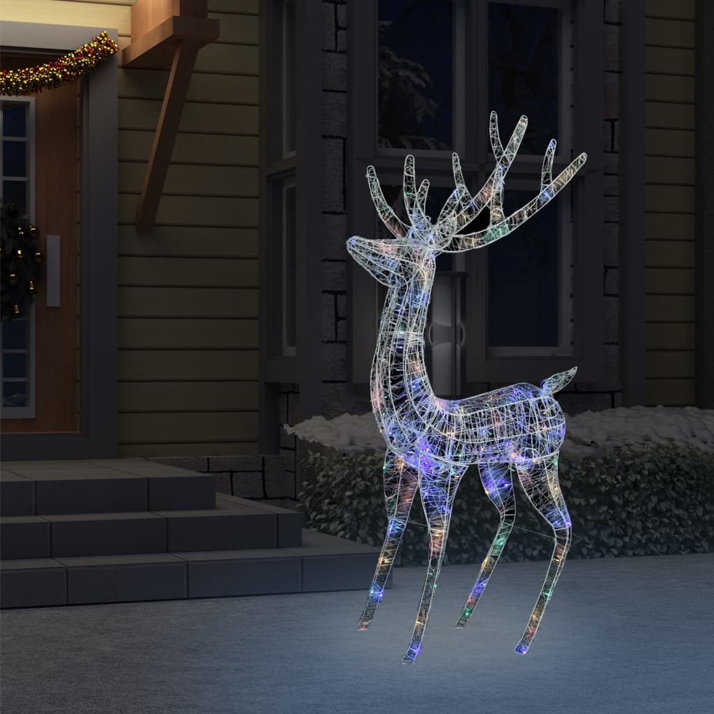 6ft tall acrylic Christmas reindeer with 250 colorful LEDs and a frosted finish.