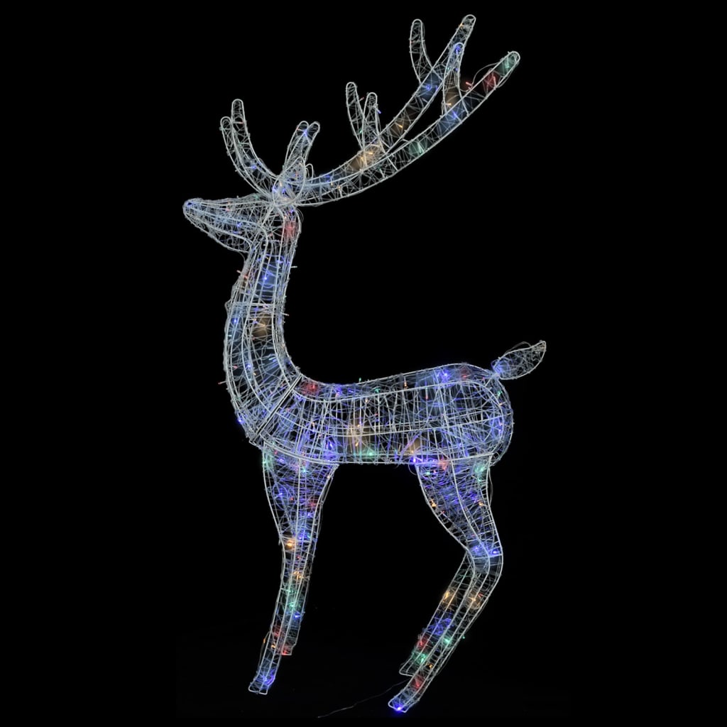 6ft acrylic Christmas reindeer with 250 colorful LEDs in a wireframe design.