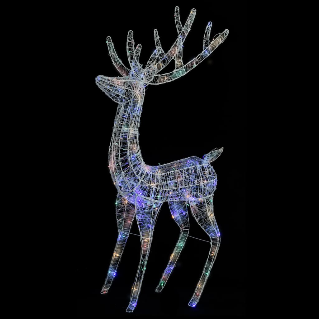 6ft acrylic Christmas reindeer with 250 colorful LEDs in a wireframe design.