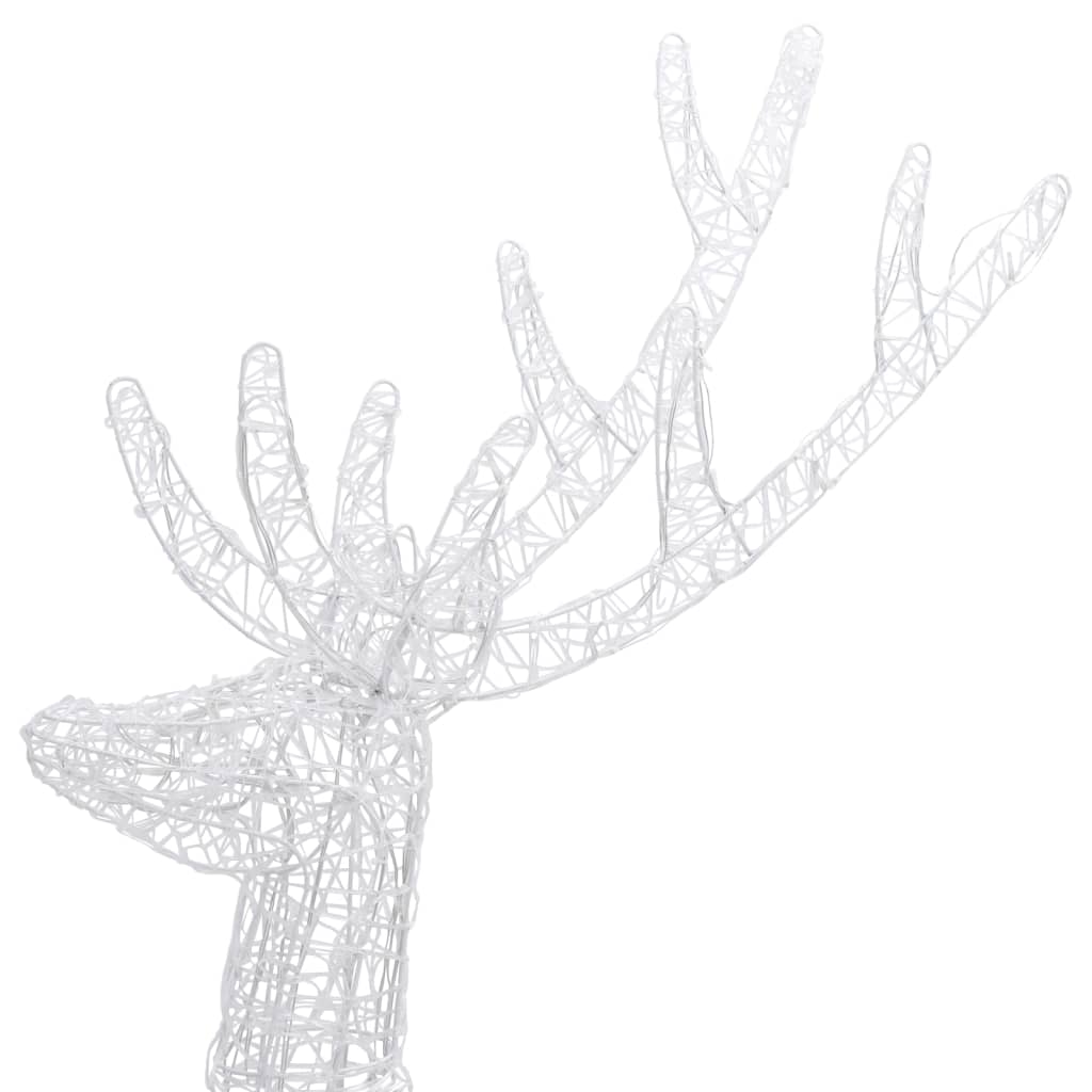 A 6ft white wireframe acrylic reindeer Christmas decoration with colorful LED lights.