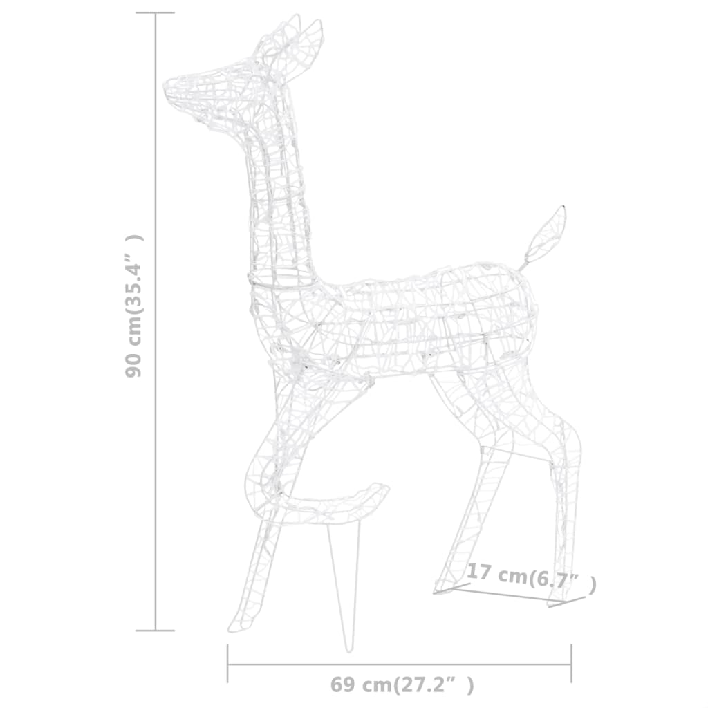 Wireframe reindeer decoration with dimensions: 90 cm tall, 69 cm long, 17 cm wide.