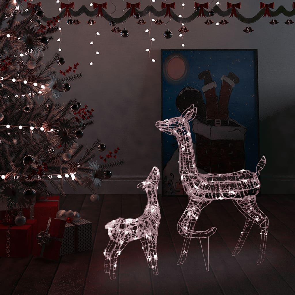 Two acrylic reindeer with 160 warm white LED lights for Christmas decoration.