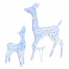 Blue-lit acrylic reindeer family decoration with 160 LEDs, featuring adult and fawn.