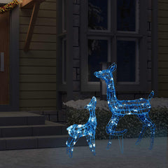 Blue LED-lit acrylic reindeer family decoration with two sizes for Christmas.
