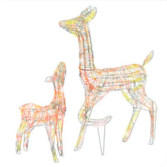 Acrylic reindeer family decoration with 160 colorful LED lights and waterproof design.
