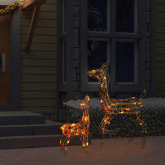 Acrylic reindeer family decoration with 160 colorful LED lights and waterproof design.