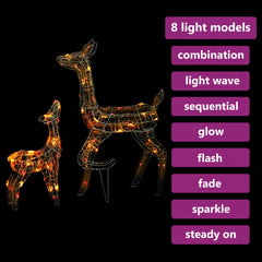Colorful acrylic reindeer family decoration with 160 LED lights and waterproof design.