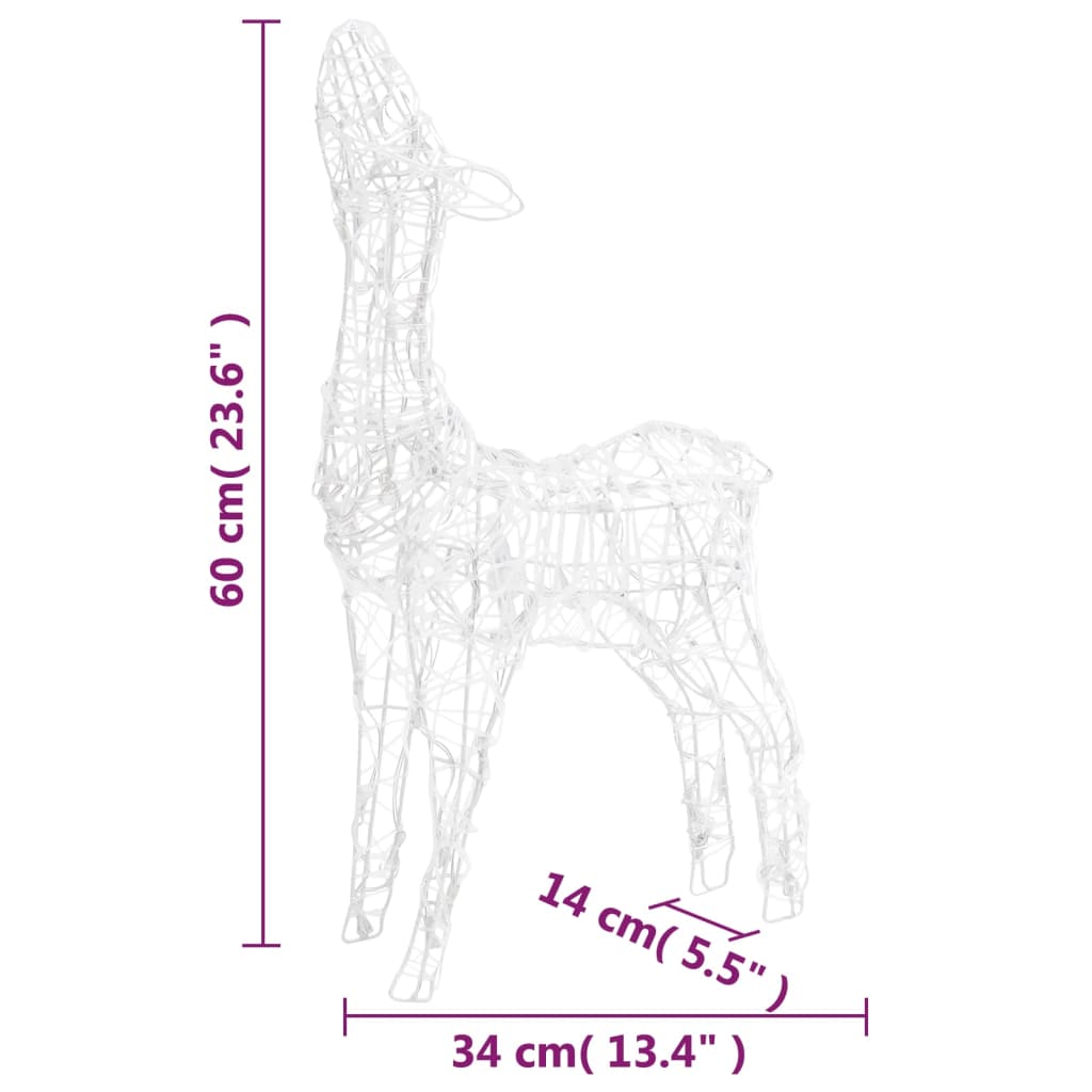 Acrylic reindeer family decoration with 160 colorful LED lights and waterproof design.