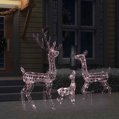 Acrylic reindeer family decoration with 300 warm white LED lights, 50.4 inches tall.
