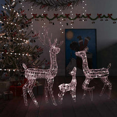 Acrylic reindeer family decoration with 300 warm white LED lights, 50.4 inches tall.