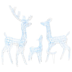Acrylic reindeer family decoration with 300 cold white LED lights.