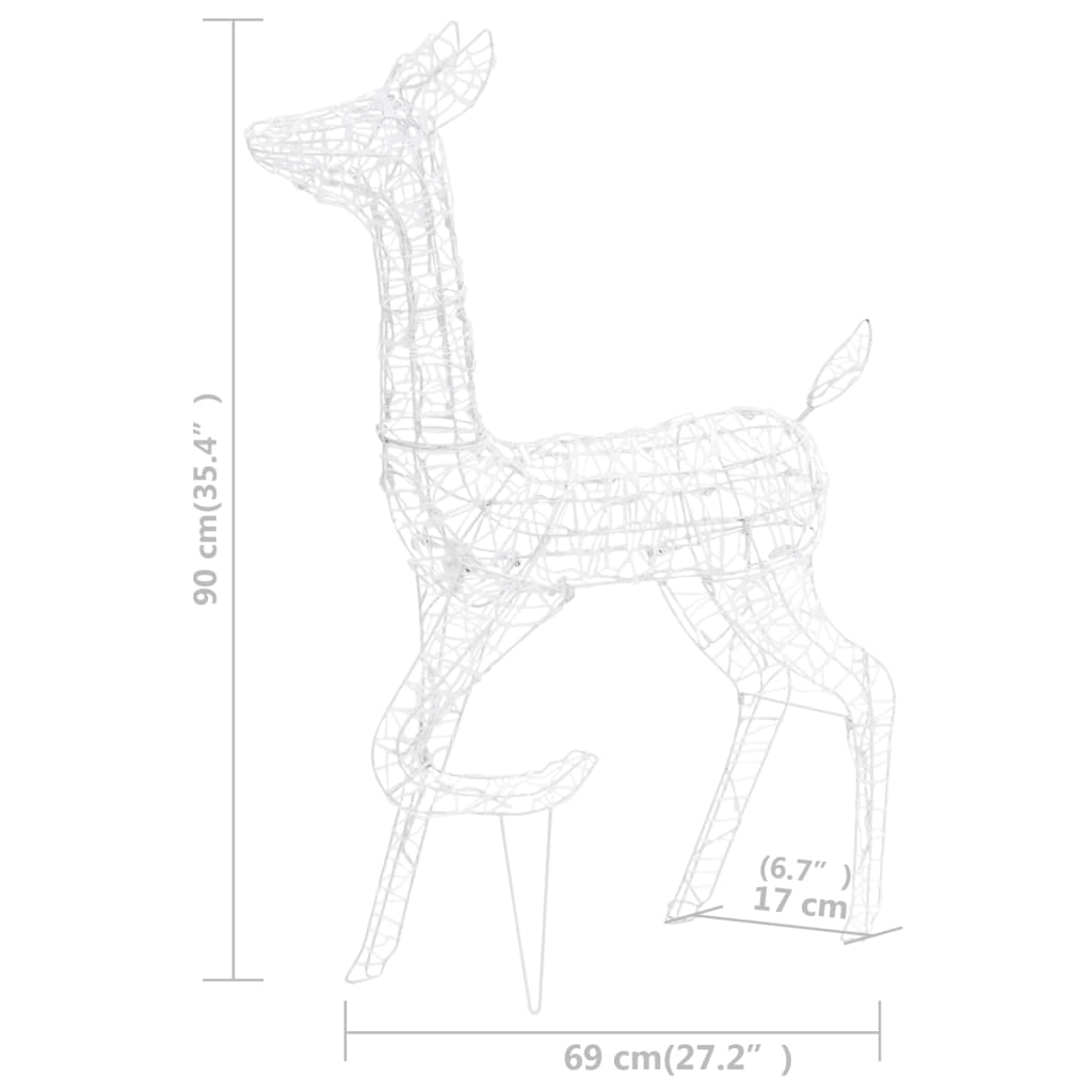 Wireframe reindeer figure with dimensions: 69 cm tall, 17 cm wide, 90 cm long.
