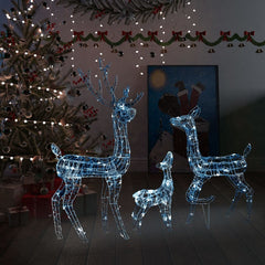 Set of three acrylic reindeer with 300 cold white LED lights for Christmas decoration.