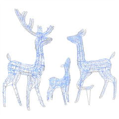 Acrylic reindeer family decoration with 300 blue LED lights in three sizes for festive displays.