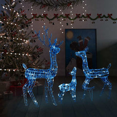 Acrylic reindeer family decoration with 300 blue LED lights in three sizes for festive displays.