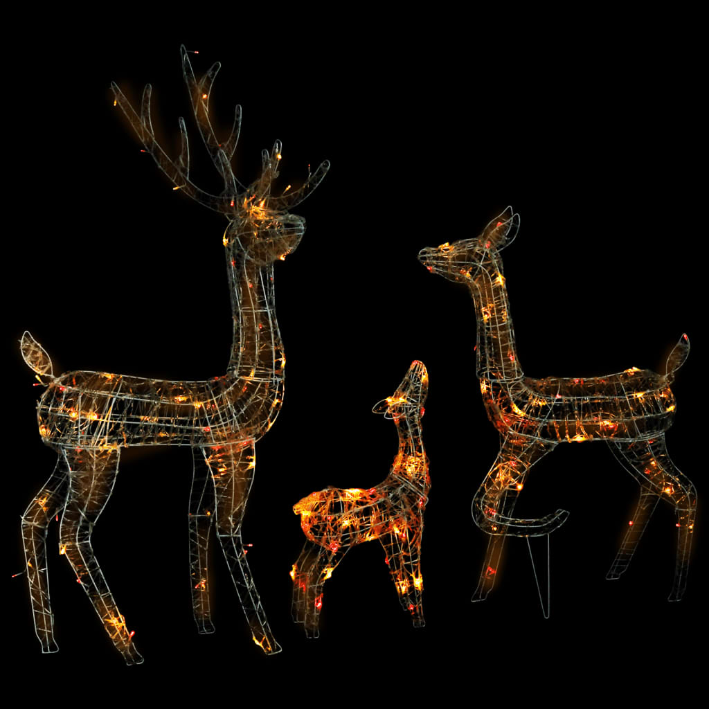 Acrylic reindeer family decoration with 300 colorful LED lights in three sizes.