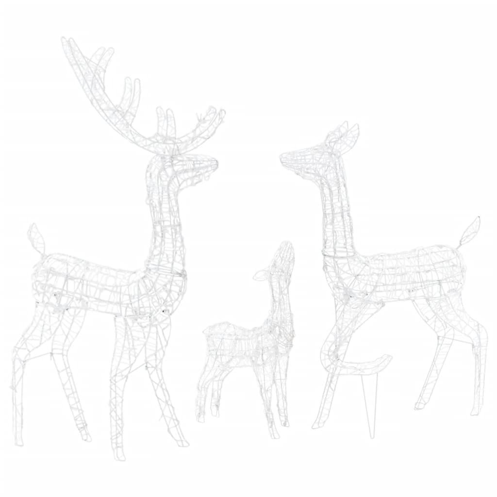 Acrylic reindeer family decoration with 300 LED lights in three sizes for festive display.