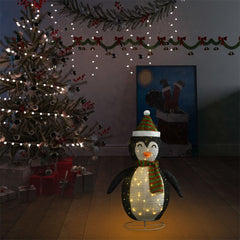 2ft LED snow penguin figure in black and white fabric with scarf and hat.