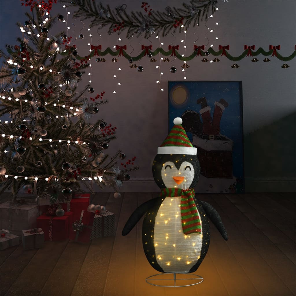 3ft LED snow penguin figure in black and white fabric with hat and scarf.