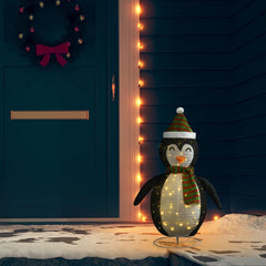 3ft LED snow penguin figure in black and white fabric with scarf and hat.