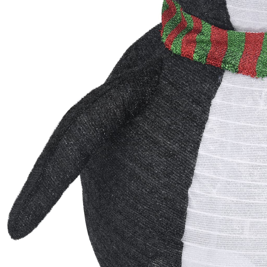 Black and white 4ft LED snow penguin figure with fabric texture and striped scarf.