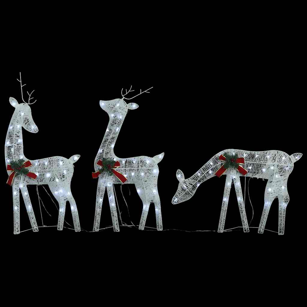 Lighted reindeer family decoration with cold white LED lights for outdoor holiday displays.