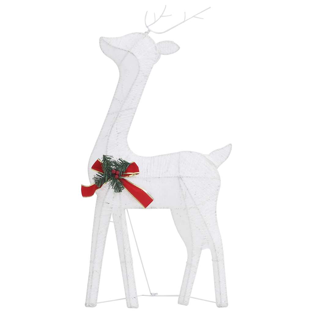 A family of three reindeer illuminated with cold white LED lights for outdoor holiday decor.