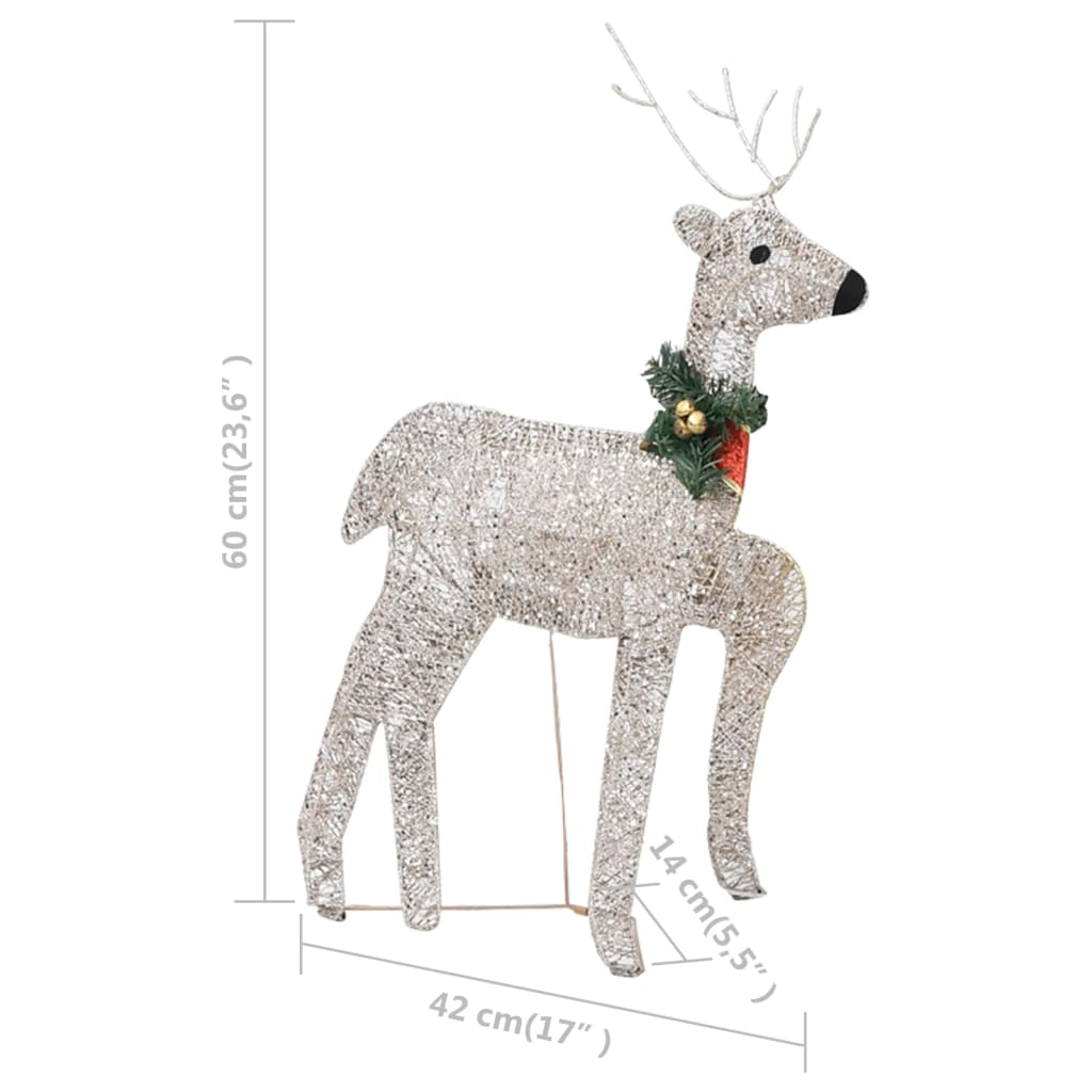 Golden reindeer and sleigh Christmas decoration with 100 warm white LEDs, 60 cm long.