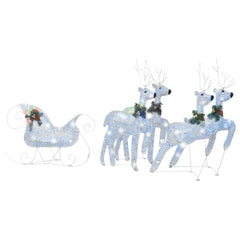 Silver reindeer and sleigh Christmas decoration with 100 LEDs.