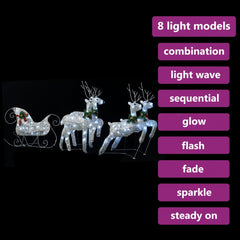 A silver reindeer and sleigh Christmas decoration with 8 light modes.