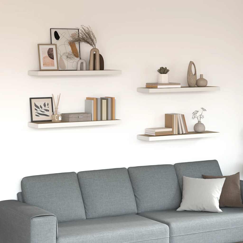 Wall Shelf Set of 4 Oak and White Honeycomb MDF, Metal