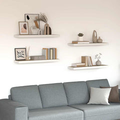 Wall Shelf Set of 4 Oak and White Honeycomb MDF, Metal
