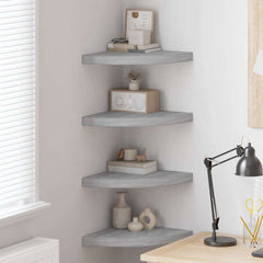 Wall Corner Shelf Set of 4 Concrete grey Honeycomb MDF, Metal