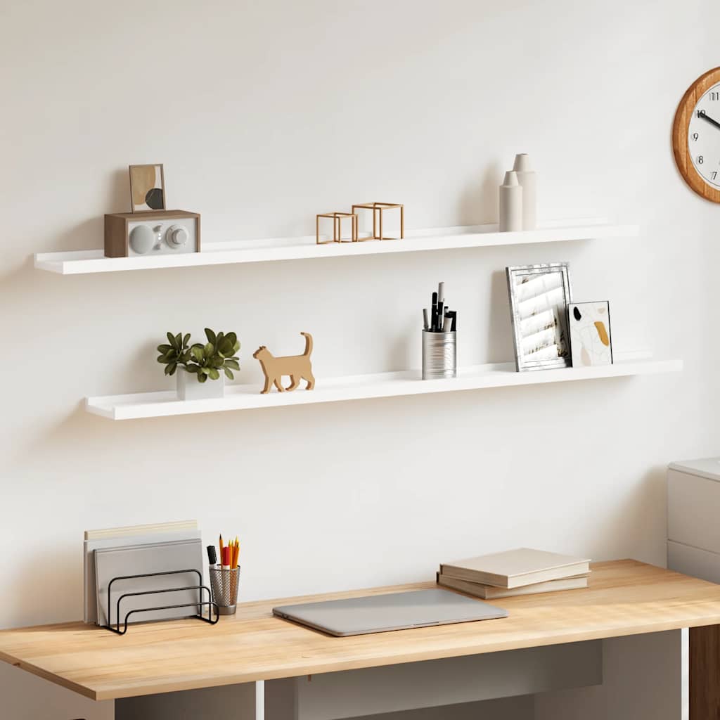 Wall Shelf Set of 2 White MDF 45.3 x 3.5 x 1.2 in Wall mounting