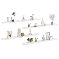 Wall Shelf Set of 4 White MDF Long Wall Shelf Rectangular