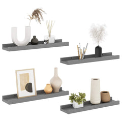 Wall Shelf Set of 4 Grey MDF Small Wall Shelf Rectangular