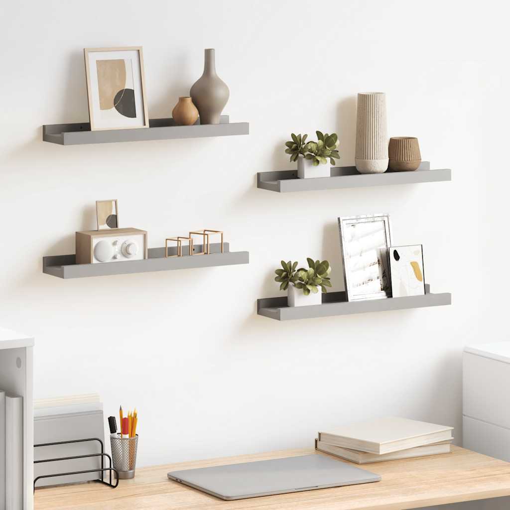 Wall Shelf Set of 4 Grey MDF Small Wall Shelf Rectangular