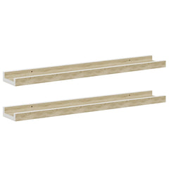Wall Shelf Set of 2 White and Sonoma Oak MDF 23.6in long