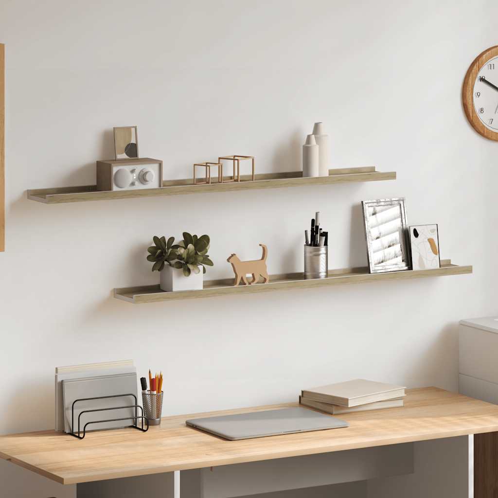 Wall Shelf Set of 2 White and sonoma oak