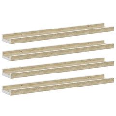Wall Shelf Set of 4 White and Sonoma Oak MDF Compact