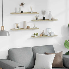 Wall Shelf Set of 4 White and Sonoma Oak MDF Compact