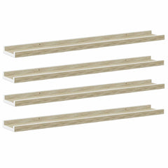 Wall Shelf Set of 4 White and Sonoma Oak MDF Medium