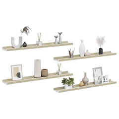Wall Shelf Set of 4 White and Sonoma Oak MDF Medium