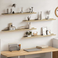 Wall Shelf Set of 4 White and Sonoma Oak MDF Medium